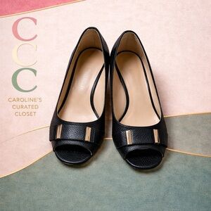 Expressions Black Peep-Toe Wedges size 9